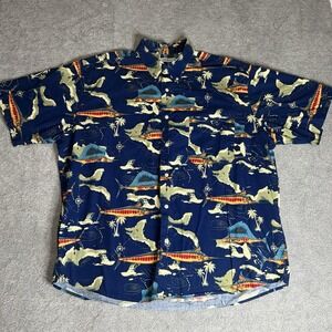 Vintage Crossings Hawaiian Mens Shirt XL‎ Short Sleeve Marlin Ocean Fishing